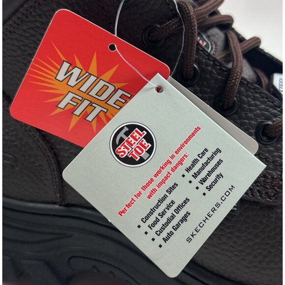 Skechers Work Steel Toe Boot Mens Wide Fit Brown Leather Safety Slip Resistant - Picture 9 of 13